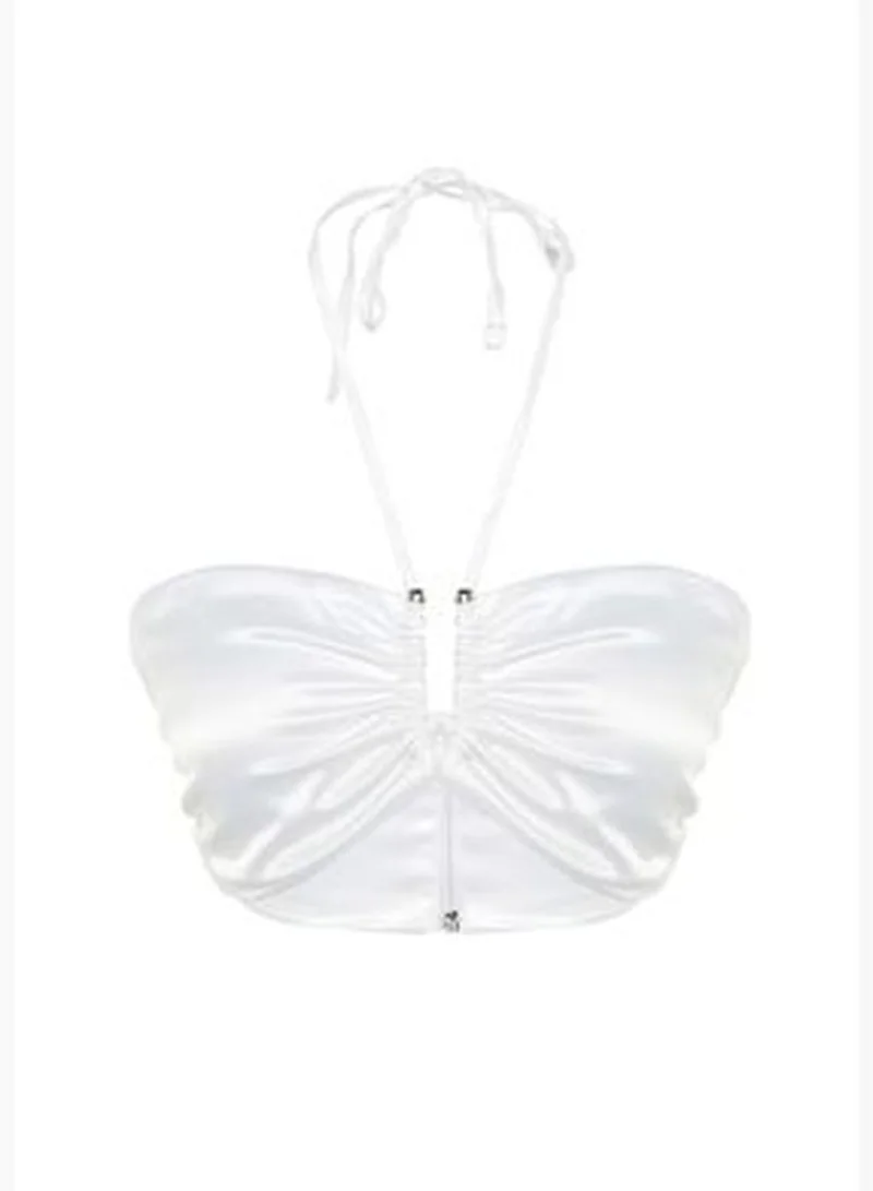 trendyol Ecru Crop Lined Woven Accessorie Satin Bustier TPRSS23BS00024