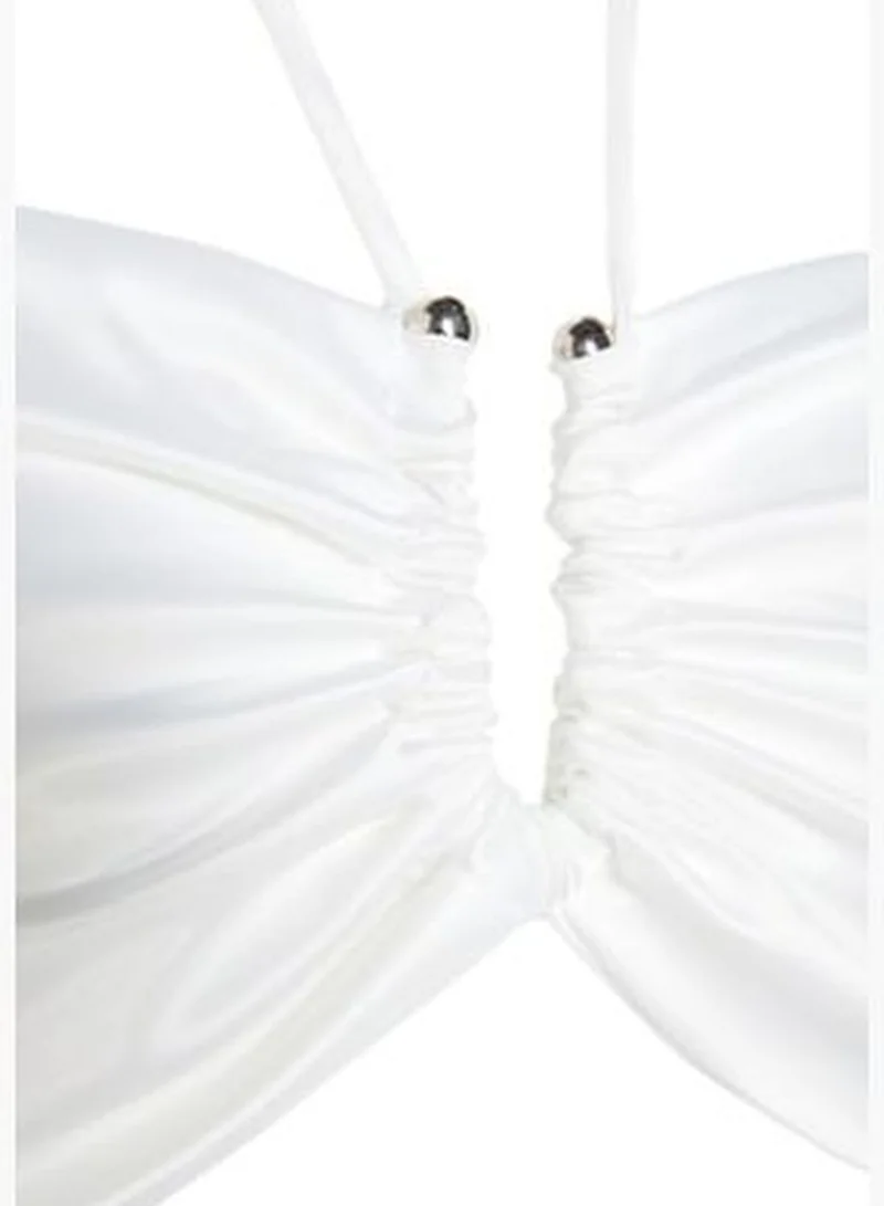 trendyol Ecru Crop Lined Woven Accessorie Satin Bustier TPRSS23BS00024