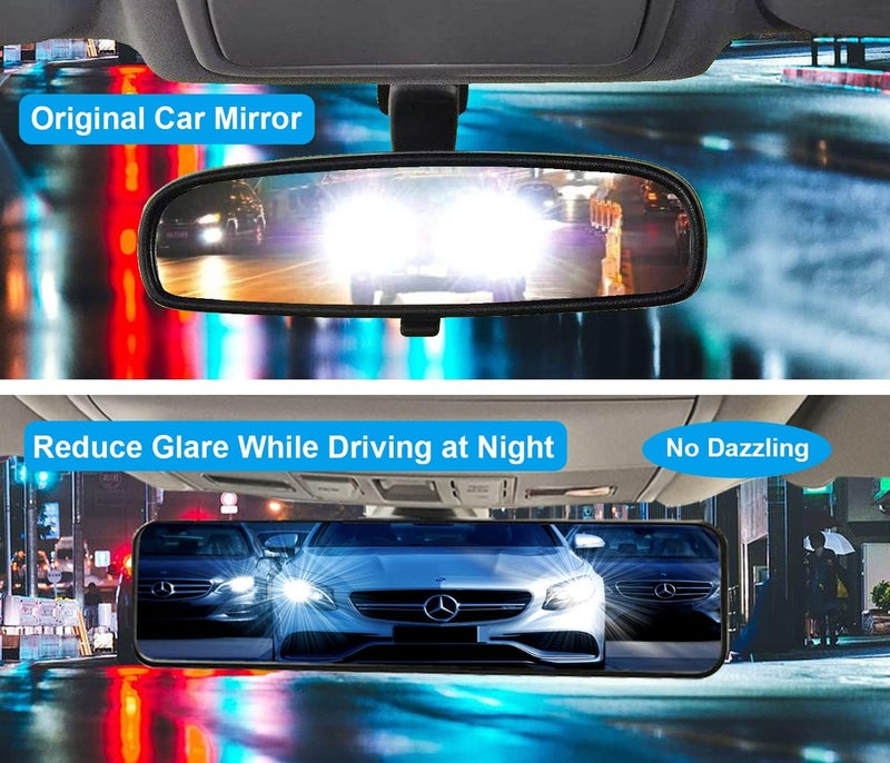 Kitbest Universal 114 Inch Clip On Rearview Mirror  Anti Glare Wide Angle  Convex  Blue Tint Bonus 2 PCS Blind Spot Mirrors - Image 4