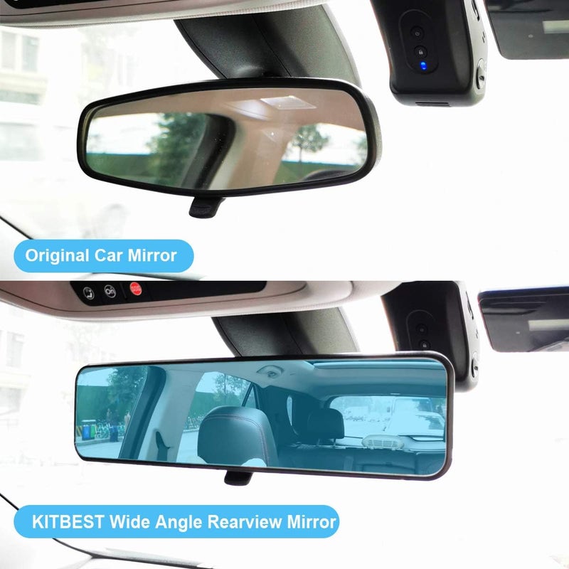 Kitbest Universal 114 Inch Clip On Rearview Mirror  Anti Glare Wide Angle  Convex  Blue Tint Bonus 2 PCS Blind Spot Mirrors - Image 5
