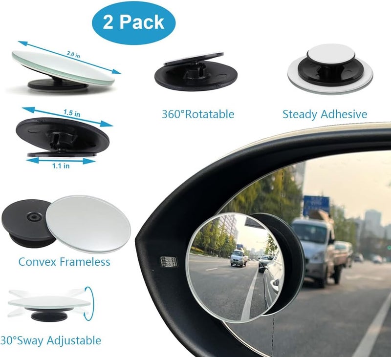 Kitbest Universal 114 Inch Clip On Rearview Mirror  Anti Glare Wide Angle  Convex  Blue Tint Bonus 2 PCS Blind Spot Mirrors - Image 3