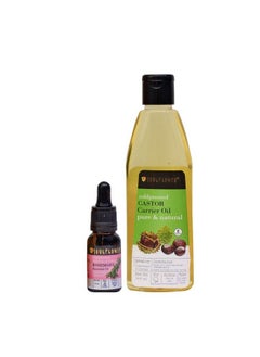 Rosemary Essential Oil 15Ml & Coldpressed Castor Oil 225Ml 100% Pure Natural And Coldpressed For Hair Skin And Face Ecocert Cosmos Organic Certified Pack Of 2