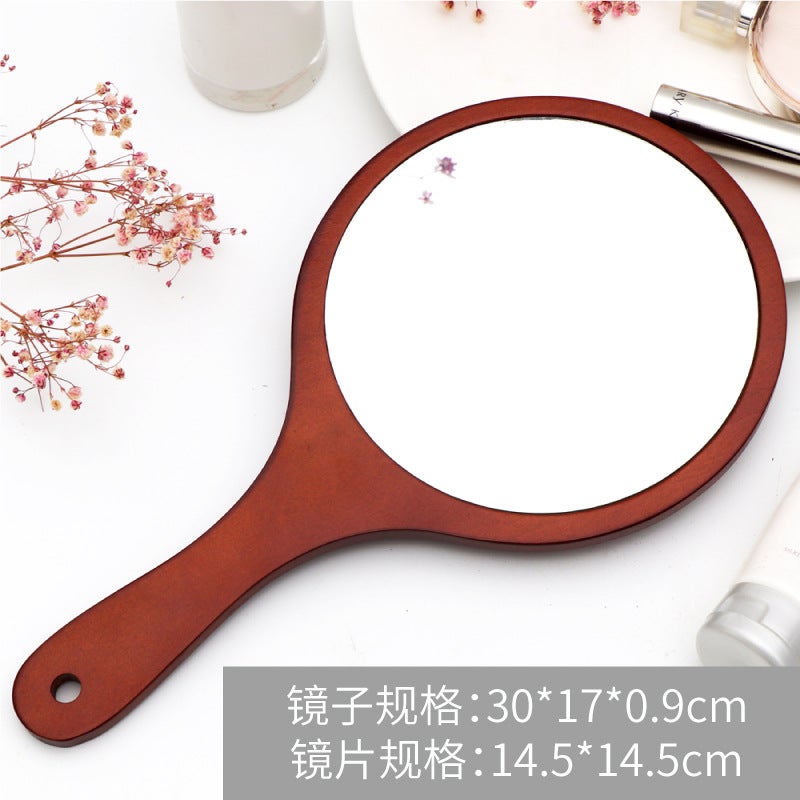 Tattoo Embroidery Beauty Salon Special Makeup Handle Mirror Handmade Large Retro Wooden Convenient Handheld Dressing Mirror - Image 5