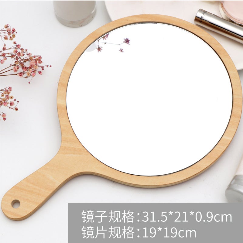 Tattoo Embroidery Beauty Salon Special Makeup Handle Mirror Handmade Large Retro Wooden Convenient Handheld Dressing Mirror - Image 1