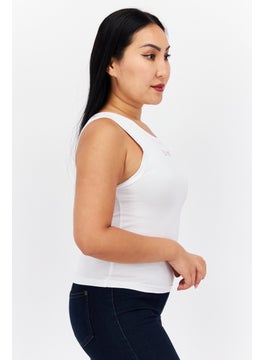 Esprit x Rest and Recreation Women Round Neck Sleeveless Brand Logo Tank Top, White Combo  - Image 3