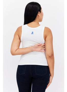Esprit x Rest and Recreation Women Round Neck Sleeveless Brand Logo Tank Top, White Combo  - Image 4