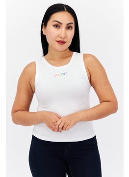 Esprit x Rest and Recreation Women Round Neck Sleeveless Brand Logo Tank Top, White Combo  - Image 1