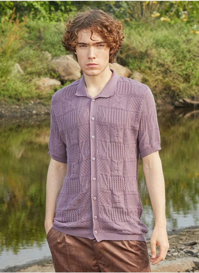 Campus Sutra Men's Mauve Purple Patch-Knit Shirt