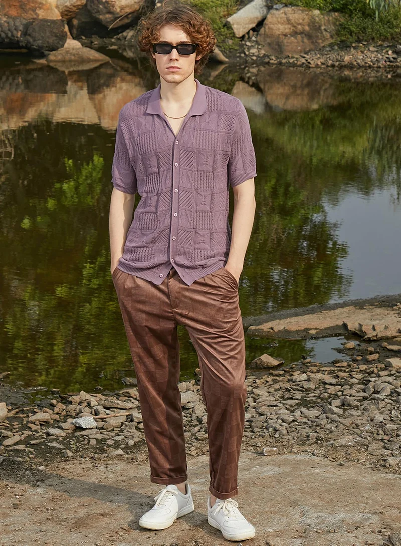 Campus Sutra Men's Mauve Purple Patch-Knit Shirt