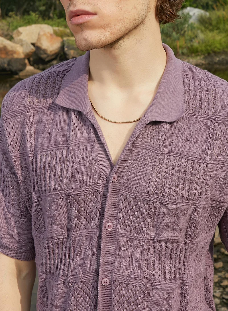 Campus Sutra Men's Mauve Purple Patch-Knit Shirt