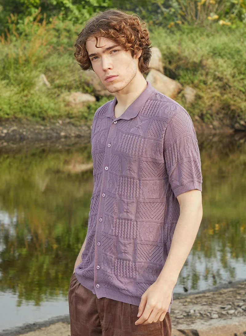 Campus Sutra Men's Mauve Purple Patch-Knit Shirt