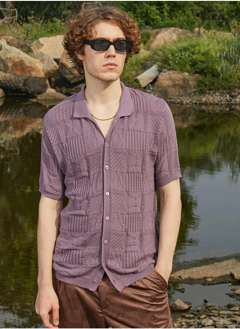 Campus Sutra Men's Mauve Purple Patch-Knit Shirt