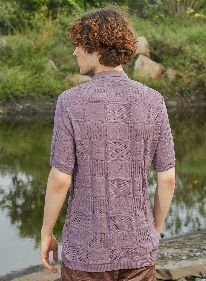 Campus Sutra Men's Mauve Purple Patch-Knit Shirt