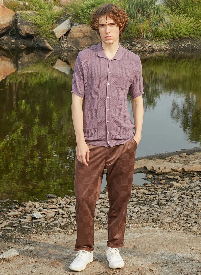 Campus Sutra Men's Mauve Purple Patch-Knit Shirt