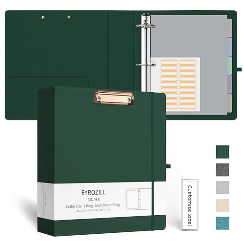 EYROZILL 3 Ring Binder 2 Inch, Binder for Letter Size (11" x 8.5") with 5 Tab Dividers, File Folder Labels and Low Profile Clipboards, Blackish Green - Image 1