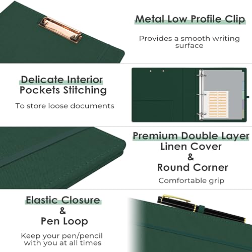 EYROZILL 3 Ring Binder 2 Inch, Binder for Letter Size (11" x 8.5") with 5 Tab Dividers, File Folder Labels and Low Profile Clipboards, Blackish Green - Image 4