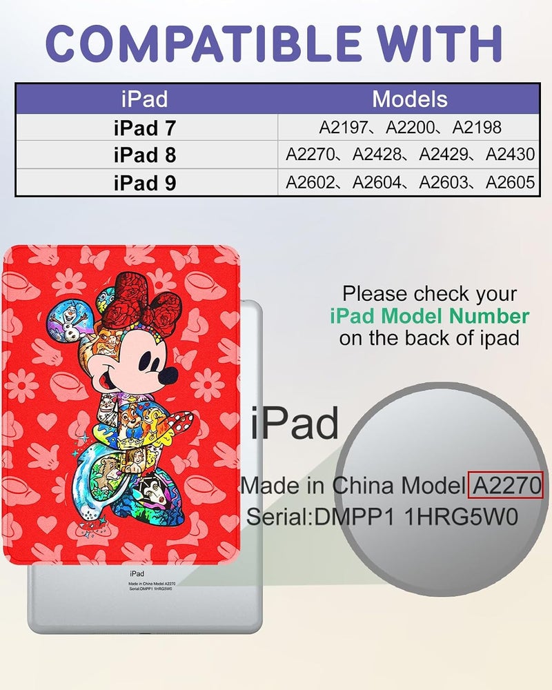 Besoar for iPad 9th/8th/7th Generation 10.2 inch Case Cute Cartoon Kawaii for Girls Kids Boys Girly Women Design Covers,360 Degree Rotating Folio Stand Pencil Holder for Apple i Pad 9/8/7 Gen,Red Mini - Image 2