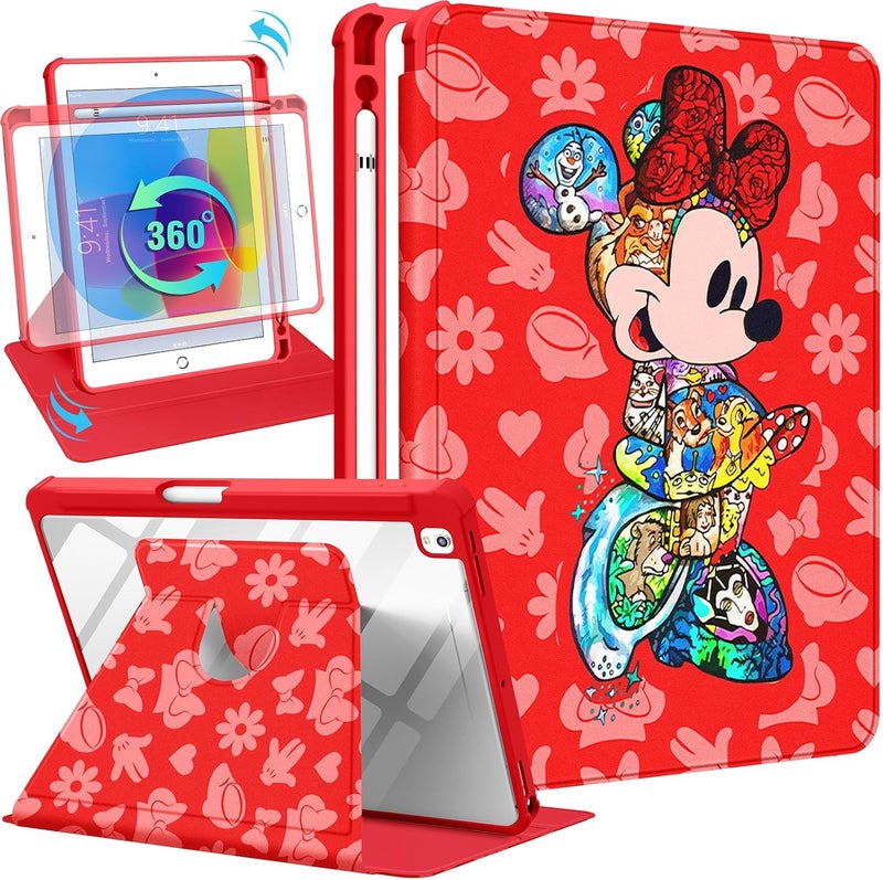 Besoar for iPad 9th/8th/7th Generation 10.2 inch Case Cute Cartoon Kawaii for Girls Kids Boys Girly Women Design Covers,360 Degree Rotating Folio Stand Pencil Holder for Apple i Pad 9/8/7 Gen,Red Mini - Image 1