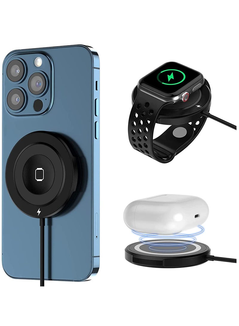 KASTWAVE Wireless Charger, 3 in 1 Mag Safe Wireless Charging Pad with USB C 3.28 FT Cable for iPhone 12/13 Series and Other Qi Phone, iWatch, and Airpods (Adapter Not Included) - Image 1