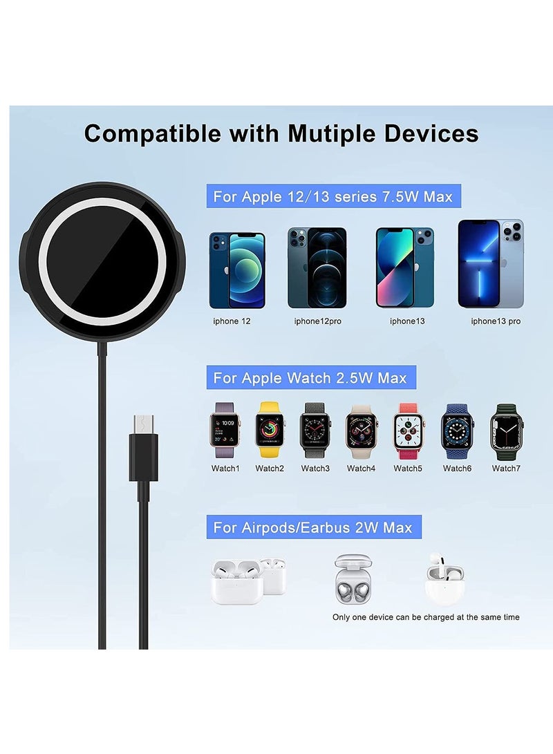 KASTWAVE Wireless Charger, 3 in 1 Mag Safe Wireless Charging Pad with USB C 3.28 FT Cable for iPhone 12/13 Series and Other Qi Phone, iWatch, and Airpods (Adapter Not Included) - Image 2