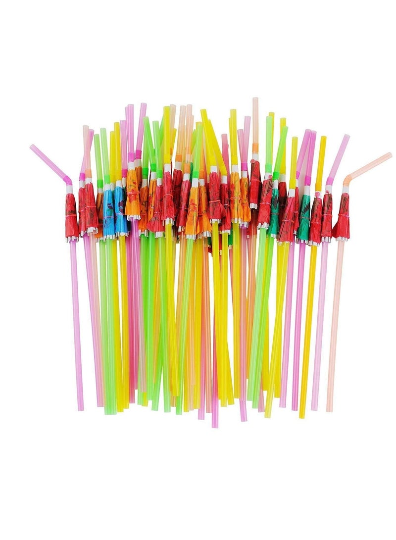 Excefore 100 Umbrella Parasol Drinking Straws Disposable Bendable Tropical Drinking Straws Hawaiian Beach beverage juice Party Decorations Supplies - Image 1