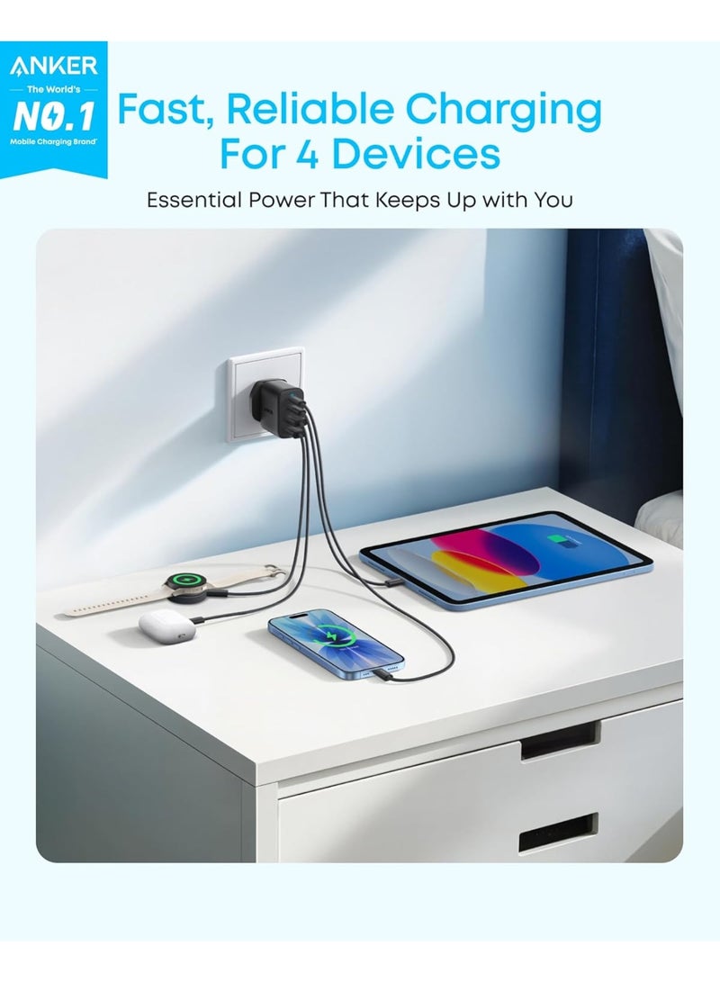 شاحن أنكر زولو USB C، محول حائط 4 منافذ مع 50 واط كحد أقصى، 2 USB-C و 2 USB-A، مدمج ومستقر، لجهاز iPhone 17/16، MacBook، iPad، Galaxy، والمزيد (أسود، الكابل غير متضمن) - Image 2