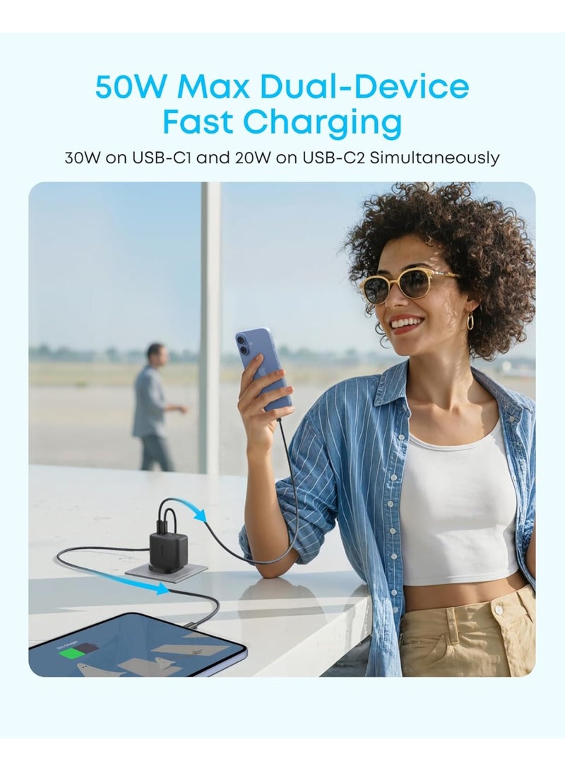 شاحن أنكر زولو USB C، محول حائط 4 منافذ مع 50 واط كحد أقصى، 2 USB-C و 2 USB-A، مدمج ومستقر، لجهاز iPhone 17/16، MacBook، iPad، Galaxy، والمزيد (أسود، الكابل غير متضمن) - Image 3