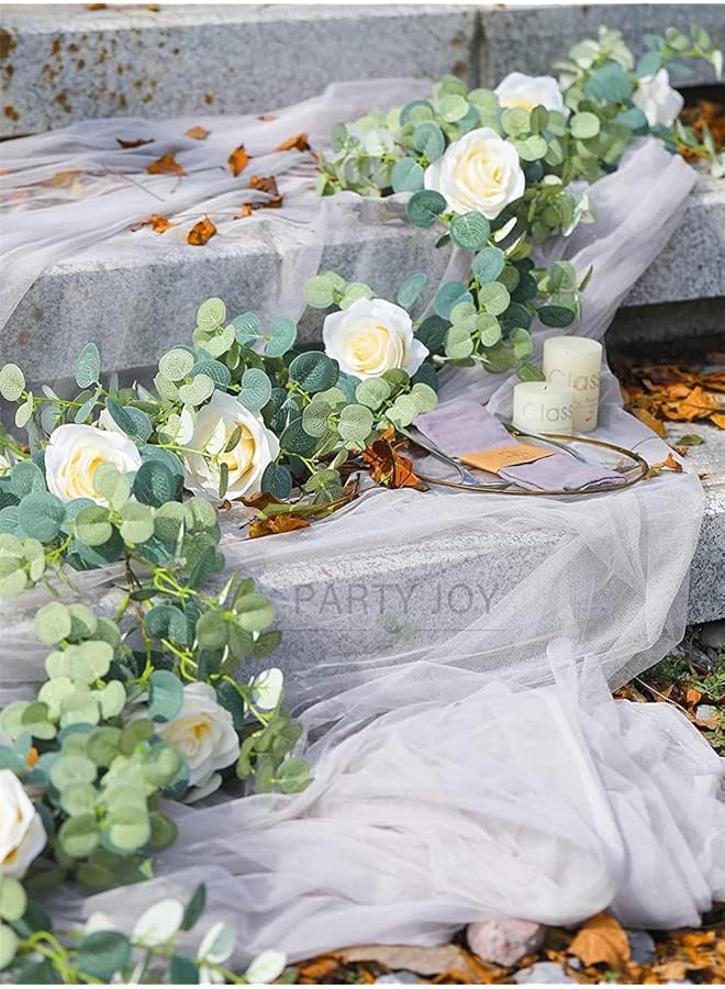 erorex Rose Silk Flower Garland Artificial Flower Vines Rose Garland Silk Lifelike Floral Banner For Home Office Wedding Party Garden Craft Wedding Vaulted Table Decoration Champagne 1 Piece - Image 5