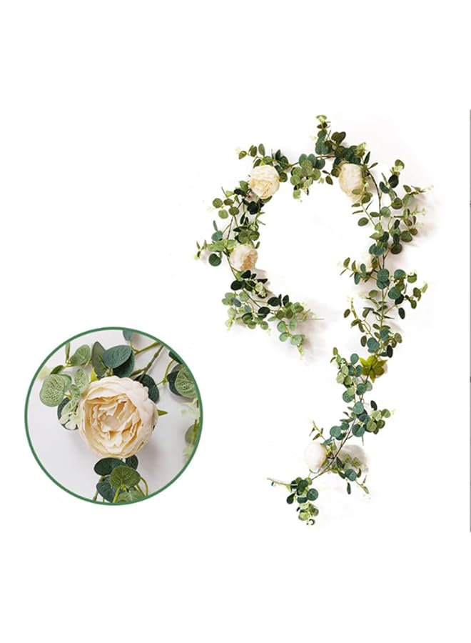 erorex Rose Silk Flower Garland Artificial Flower Vines Rose Garland Silk Lifelike Floral Banner For Home Office Wedding Party Garden Craft Wedding Vaulted Table Decoration Champagne 1 Piece - Image 3