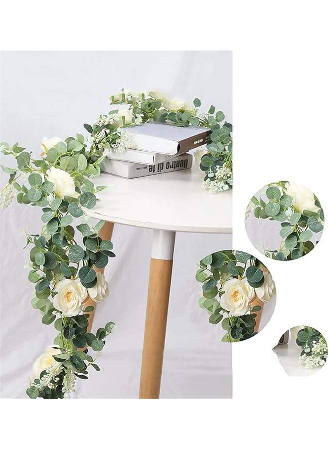 erorex Rose Silk Flower Garland Artificial Flower Vines Rose Garland Silk Lifelike Floral Banner For Home Office Wedding Party Garden Craft Wedding Vaulted Table Decoration Champagne 1 Piece - Image 4