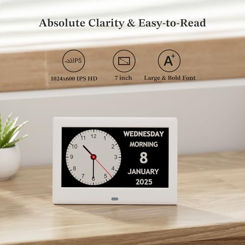 Pastigio 2025 NEW, Digital Clocks, 7'' Dementia Clock with Date and Time for Elderly, Auto-Dimming, 12 Reminders & 6 Alarms, Button & Remote Control, Auto DST, Digital Calendar for Seniors Large Display - Image 3
