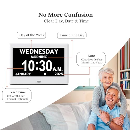 Pastigio 2025 NEW, Digital Clocks, 7'' Dementia Clock with Date and Time for Elderly, Auto-Dimming, 12 Reminders & 6 Alarms, Button & Remote Control, Auto DST, Digital Calendar for Seniors Large Display - Image 4