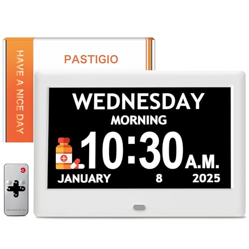 Pastigio 2025 NEW, Digital Clocks, 7'' Dementia Clock with Date and Time for Elderly, Auto-Dimming, 12 Reminders & 6 Alarms, Button & Remote Control, Auto DST, Digital Calendar for Seniors Large Display - Image 1