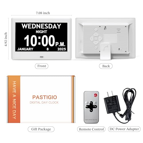 Pastigio 2025 NEW, Digital Clocks, 7'' Dementia Clock with Date and Time for Elderly, Auto-Dimming, 12 Reminders & 6 Alarms, Button & Remote Control, Auto DST, Digital Calendar for Seniors Large Display - Image 2