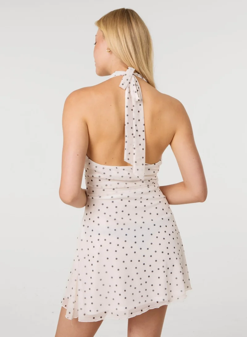 بينك فانيلا Polka Dot Halter Mini Dress
