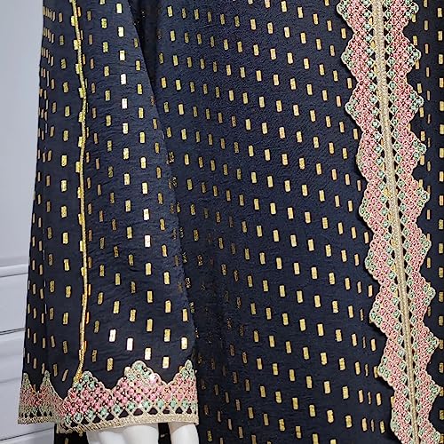 FPOVFPO Womens Muslim Abaya Dress One-Piece V Neck Bronzing Dress Islamic Full Length Kaftan Daily Casual Dress Black - Image 5