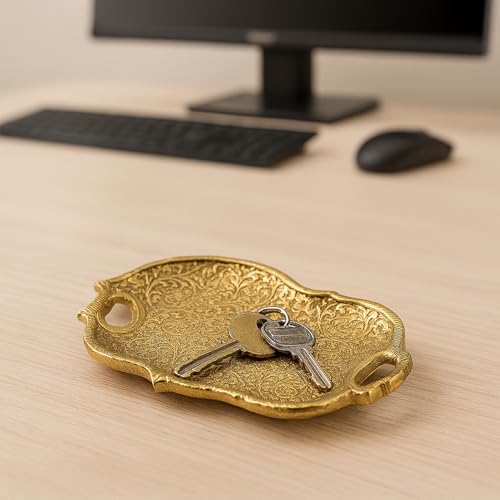 MARKET 99 Golden Decorative Serving Tray | Glossy Aluminium Embossed Platter for Home Décor & Table Setting | Designer Centerpiece Tray for Dining, Coffee Table, Festive & Housewarming Gifting - Image 4