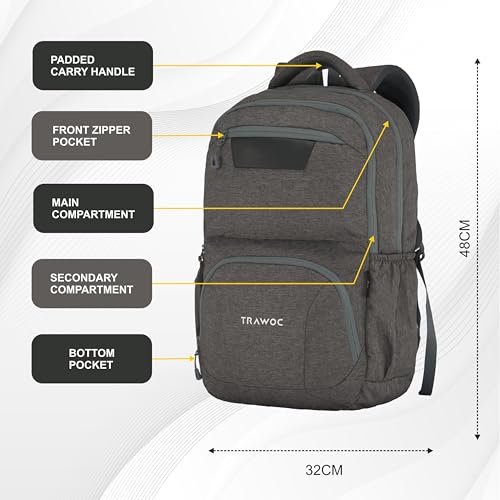 TRAWOC 30L Laptop Backpack TPB04 | Office & Travel Bag with 16-Inch Laptop Compartment, USB Charging Port & 3-Year Warranty -Ash brown - Image 2