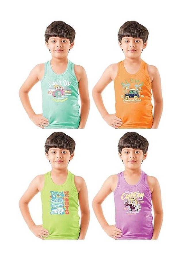 صدرية (بانيان) للأطفال الأولاد بدون أكمام من القطن الخالص مطبوع عليها رسومات لطيفة متعددة الألوان للأولاد والبنات (عبوة من 6 قطع) (9-12 شهرًا) - Image 1