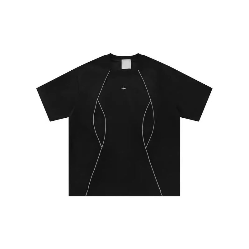 High-End Simple T-Shirt For Boys Ins Summer Line Contrasting Design Loose And Versatile Half-Sleeved Short-Sleeved T-Shirt - Image 1