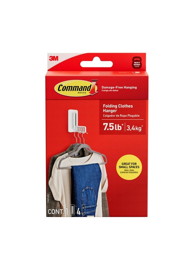 Command Command Folding Clothes Hanger, Holds up to 5 Hangers 7.5 lb, 1.5lbs per Rung, 1 Hook with 5 Rungs, 4 Strips, Closet Organizer, Home Organization  - Image 1