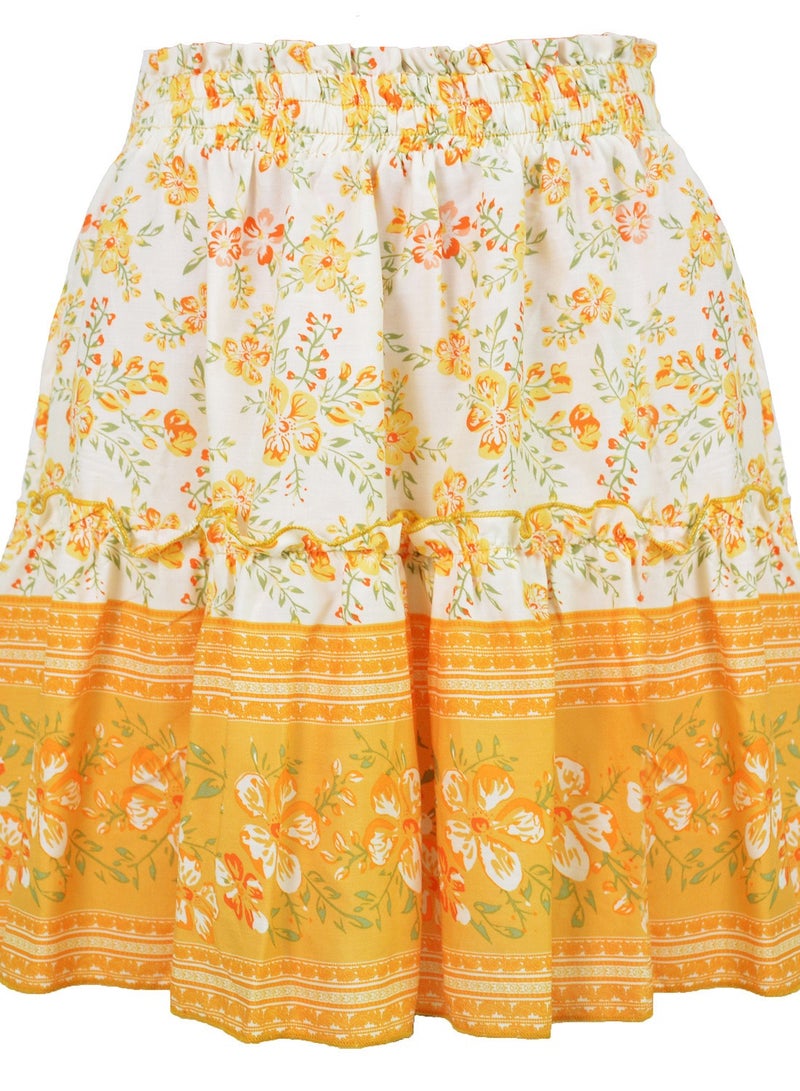 Loquat Women's Fashion Printed Bohemian Ethnic Style Skirt 