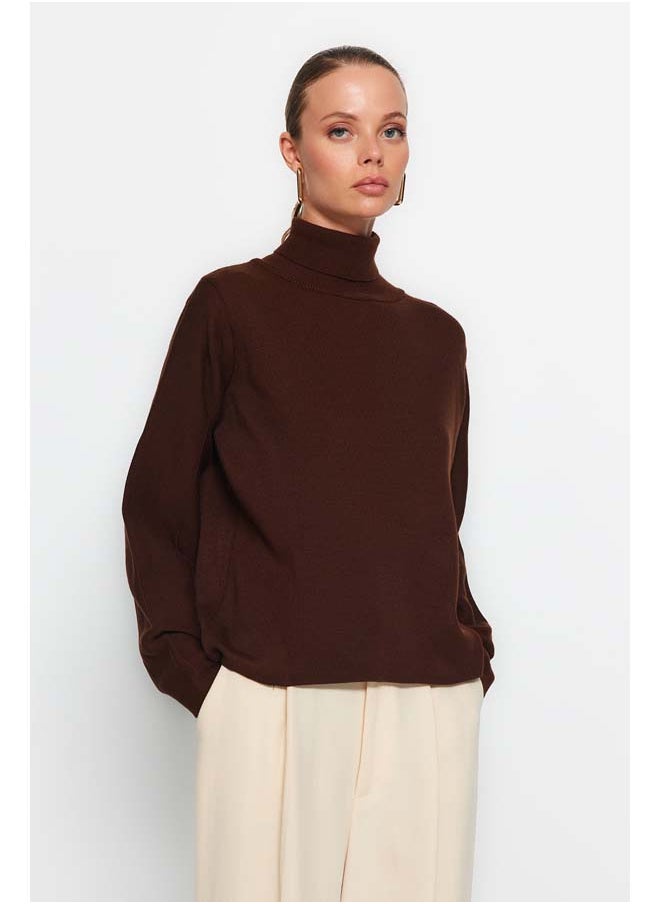 trendyol - Brown Basic Turtleneck Knitwear Sweater TWOAW21KZ0485 - Image 1