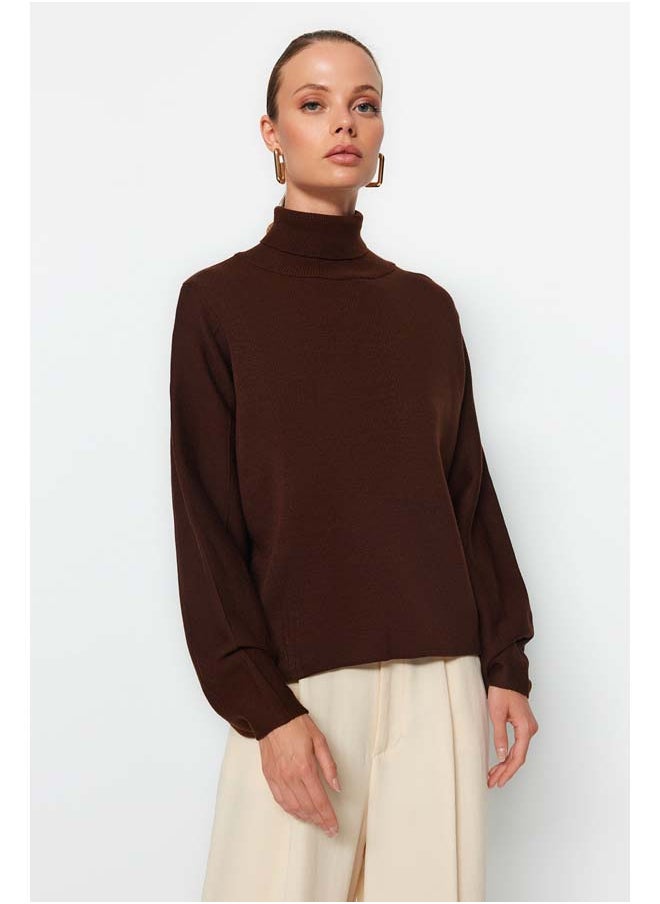 trendyol - Brown Basic Turtleneck Knitwear Sweater TWOAW21KZ0485 - Image 1