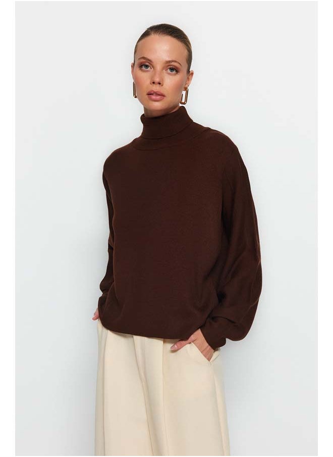 trendyol - Brown Basic Turtleneck Knitwear Sweater TWOAW21KZ0485 - Image 1