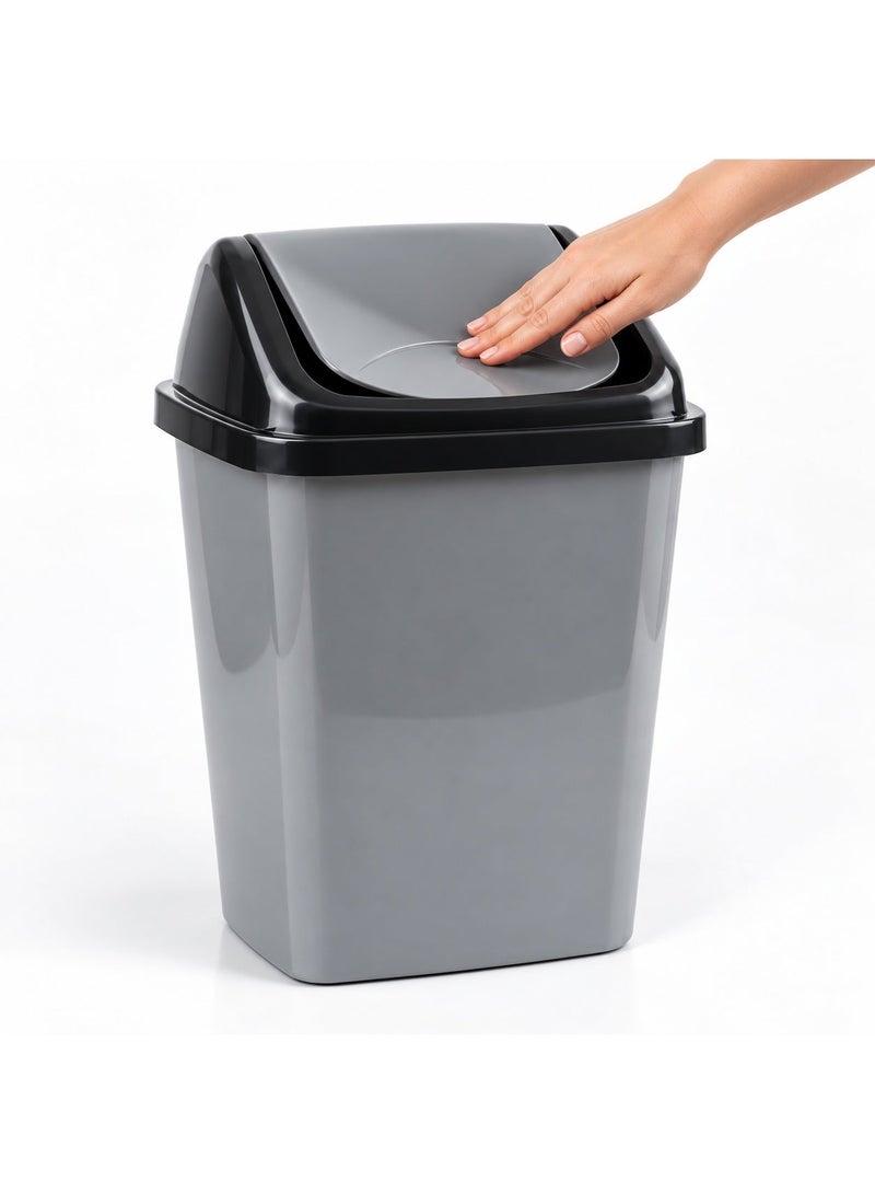 Plastic Swing Top Trash Bin 20L – Grey & Black – Easy-Clean Waste Bin for Kitchen, Bathroom & Office – Code 701 - Image 1