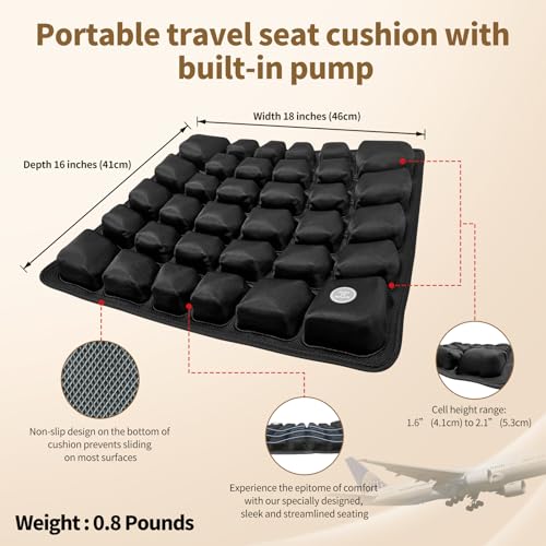 ANMSVI Inflatable Seat Cushion with Built-in Pump for Airplane Travel, Car & Office Chair - Portable Air Pad for Sciatica, Coccyx & Tailbone Pain Relief - 3D Air Cell Support for Long Sitting, 0.8lbs - Image 4