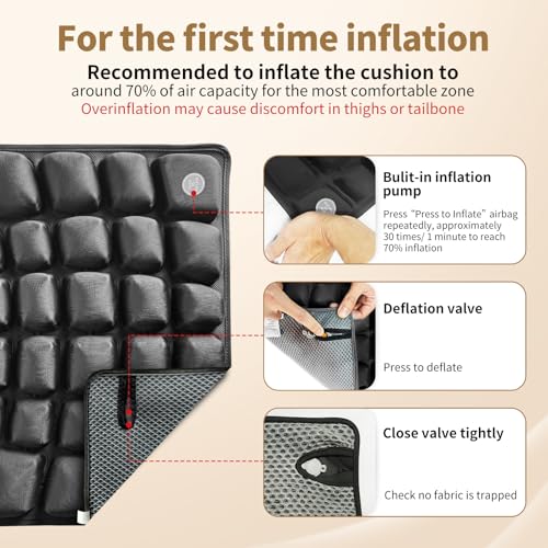 ANMSVI Inflatable Seat Cushion with Built-in Pump for Airplane Travel, Car & Office Chair - Portable Air Pad for Sciatica, Coccyx & Tailbone Pain Relief - 3D Air Cell Support for Long Sitting, 0.8lbs - Image 5