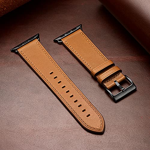OUHENG Leather Bands Compatible with Apple Watch Band 42mm 41mm 40mm 38mm, Genuine Leather Strap Compatible with Apple Watch Series 11/10/9/8/7/6/5/4/3/2/1 & SE3 SE2 SE, Brown/Black - Image 5