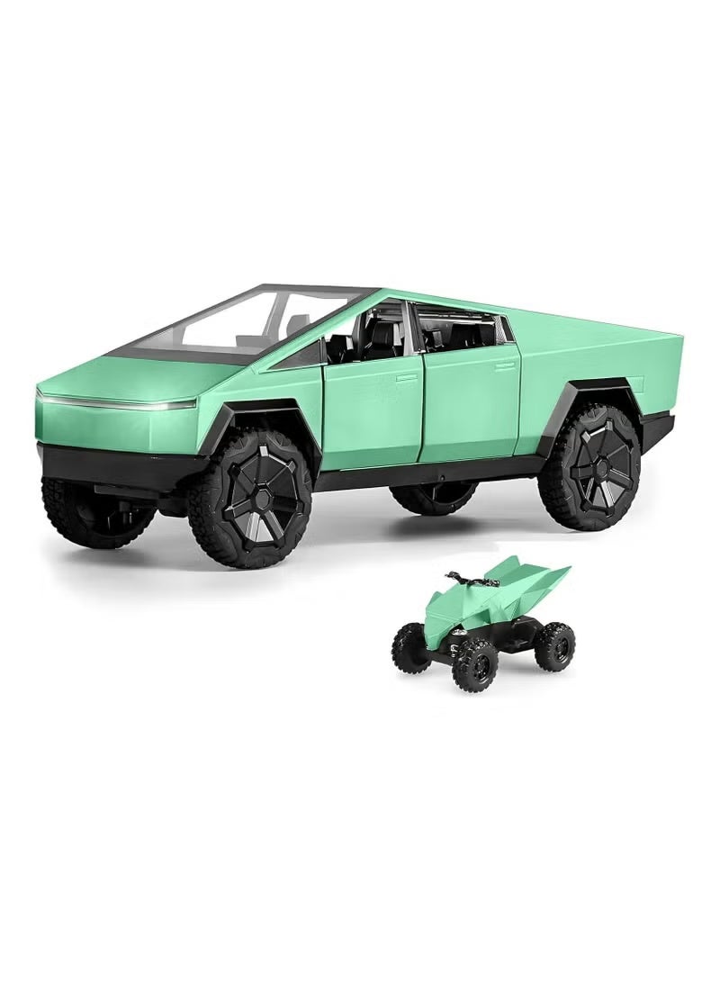 1:24 Scale Tesla Cybertruck Diecast Metal Model Car Toy with Cyberquad ATV | Pull Back Vehicle with LED Lights & Sound | Collectible Pickup Truck Display | Birthday, Eid, Christmas Gift for Kids & Adults - Image 1